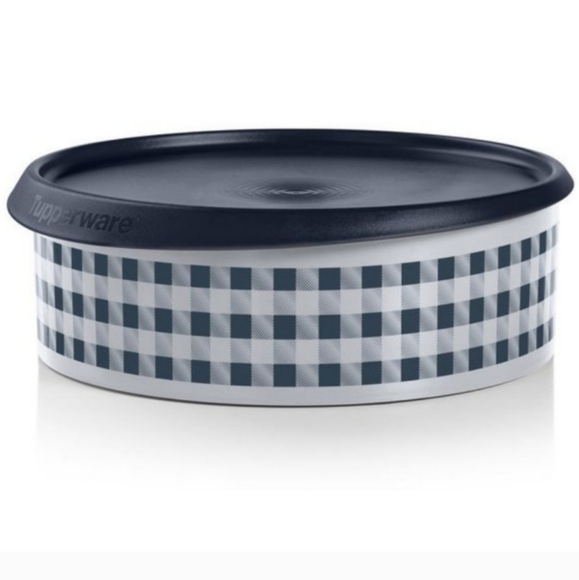 Tupperware Holiday Buffalo Plaid Cookie Gift Canister Black & White Instant Seal - Picture 3 of 8